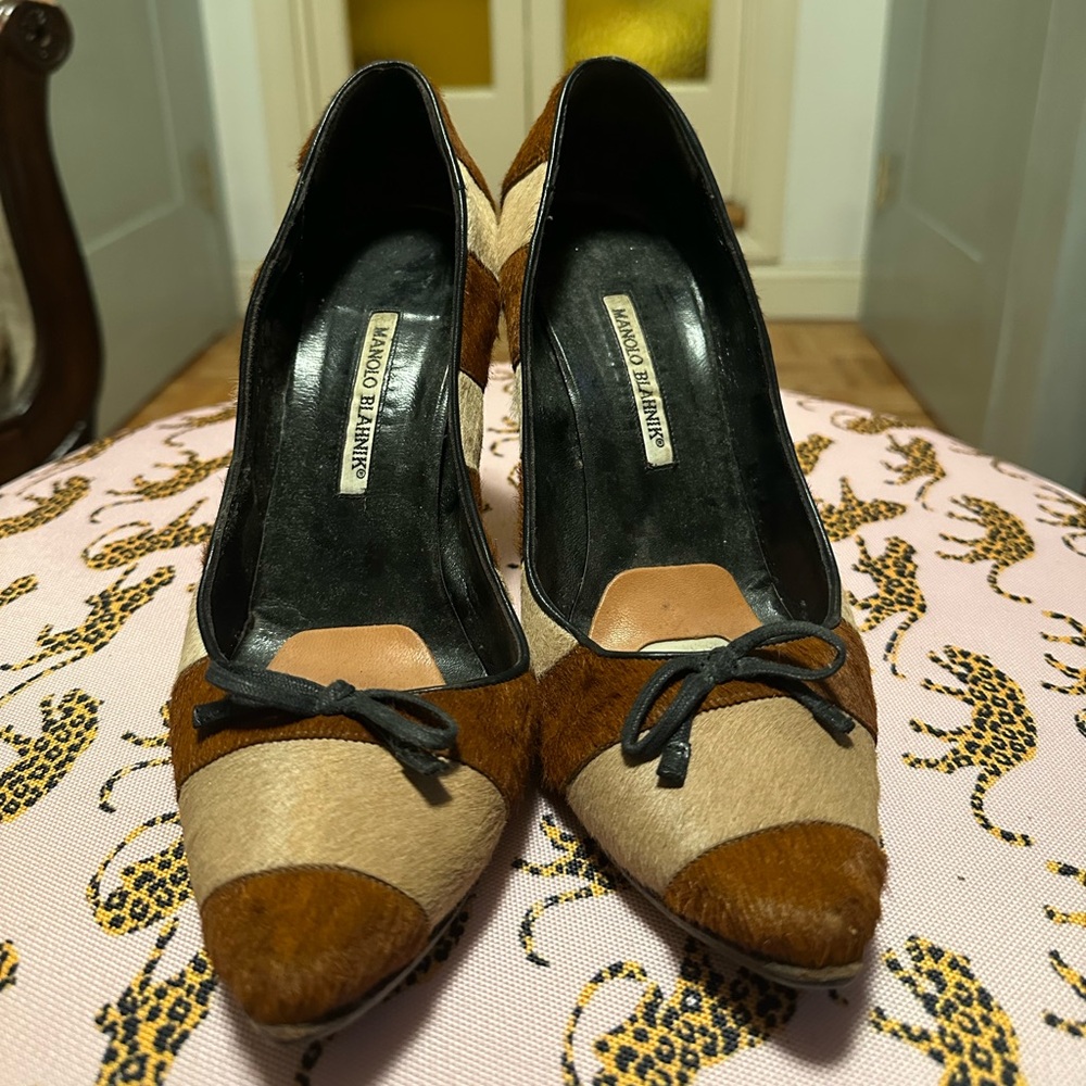 Manolo Blahnik Two-Tone Brown Pony Hair Heels